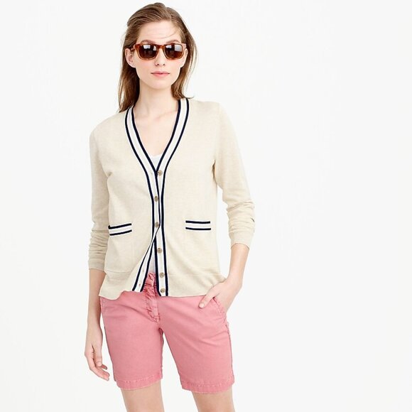J. Crew Tipped Summerweight Cardigan Sweater in Ivory - sz XXS - Picture 1 of 3